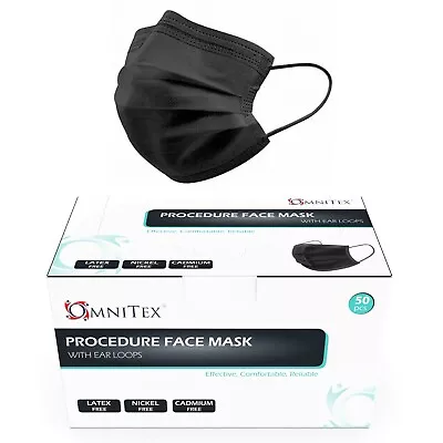 3 Packs Of 50 Omnitex Black Type IIR Face Masks Ear Loops In - Made In The UK • £20.99