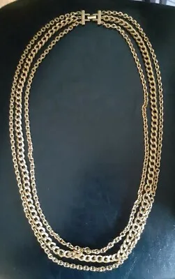 Gorgeous Vintage 1990's Napier 32  3 Strand Chain Gold Necklace Alligator Clip • $10