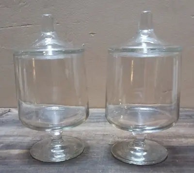 $27.95 • Buy 2 Alike Vintage Clear Glass Apothecary Jar Container Canister & Lids 7 3/4 Tall