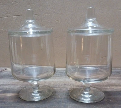 $27.95 • Buy 2 Alike Vintage Clear Glass Apothecary Jar Container Canister & Lids 7 3/4 Tall