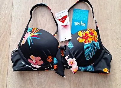 Lepel Ladies Black Floral Tropical Underwired Padded Bikini Top Size 30B BNWT • £9.99