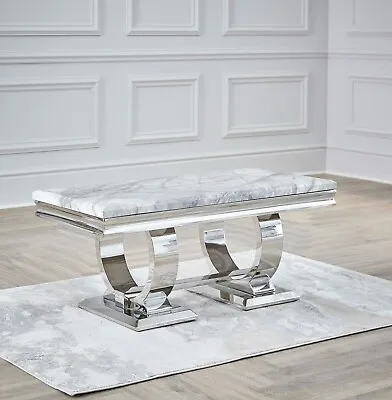 NICHES Grey Coffee Table Arianna Marble Top Chrome L.100cm X D.50cm X H.45cm UK • £310