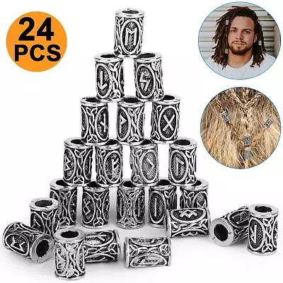 24X Norse Viking Runes Loose Beads DIY For Bracelets Pendant Necklace Beard Hair • $8.48