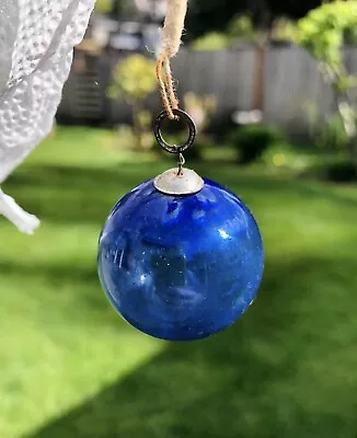 Vintage Glass Kugal Christmas Ornament Royal Blue Small • $40