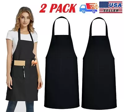 $10.34 • Buy 2PCS Waterproof Chef Apron Black Catering Cooking Kitchen Butcher With 2 Pocket