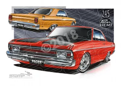 Classic VALIANT VG PACER RED/MUSTARD TWO DOOR A2 FRAMED PRINT (C011) • $249