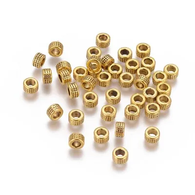 Antique GOLD Spacer Beads Tube Shape Patterned Small 5mm X 3mm 50pcs • £2.75