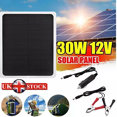 Portable 30W 12V Solar Panel Trickle Battery Charger Car Van Caravan Boat Kit • £13.49