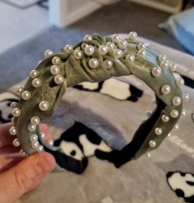 £0.99 • Buy Sage Green With Pearl Embellishments Headband Hairband Womens 