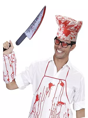 Adult Halloween Bloody Butcher Chef Hat Apron Sleeve Knife Splattered Chef Cook • £8.99