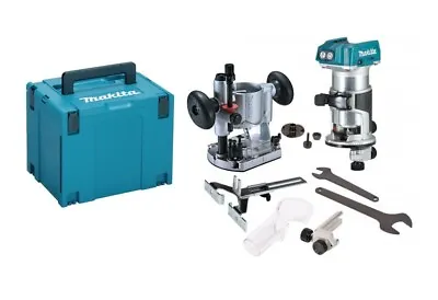 Makita DRT50ZJ 18v Router In Case With 195563-0 Plunge Base And Trimmer Guide • £215