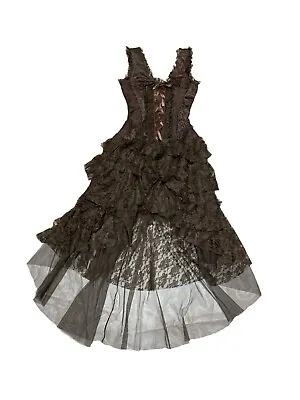 Burleska Ophelie Dress Adjustable Corset Steampunk Lace Brown Brocade Fairycore • $98