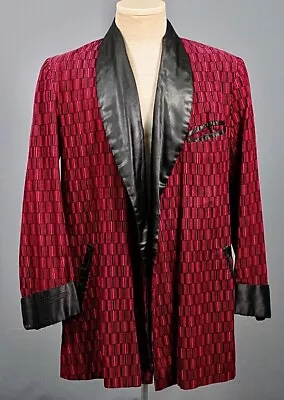 VTG Men's 50s Red & Black Corduroy Smoking Jacket Sz M 1950s • $124.99