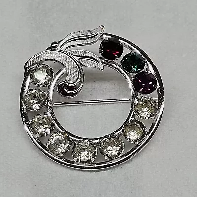 Sterling Silver Van Dell Brooch Pin Multicolor Rhinestone Jewelry Signed Vintage • $24.99