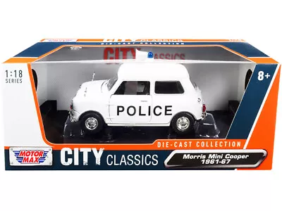 1/18 MotorMax 1961 - 1967 Morris Mini Cooper Police Car Diecast White 79742 • $31.25