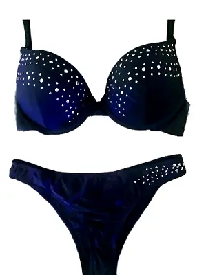 Sexy Black Silver Stud Detail  Padded Bikini Various Sizes New • £15.99