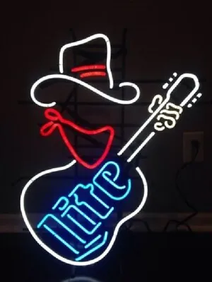 New Miller Lite Cowboy Guitar Beer Lamp Neon Light Sign 24 X20  • $185