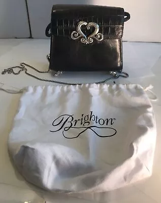 Rare Vintage Brighton Black Clawfeet Leather Handbag With Silver Hardware Heart • $125