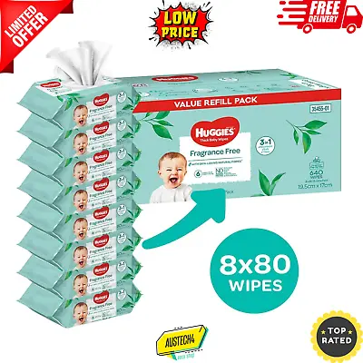 $42.50 • Buy 640 HUGGIES Thick Baby Wet Wipes Bulk Mega Pack Fragrance Free-  Baby Wipes