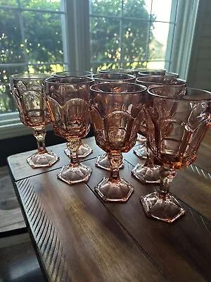 Set Of 10 Fostoria Virginia Water Goblets Peach Pink Wine Glasses Heavy Duty Vtg • $75