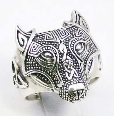 925 Sterling Silver Celtic Viking Wolf Ring  9.48 Grams Size 10 11 • $43.12