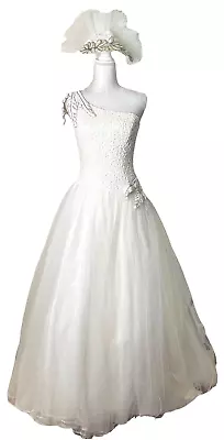 Mike Benet Formal Vintage 1980s Swan Princess Wedding Dress & Headpiece Size 10 • $462.53