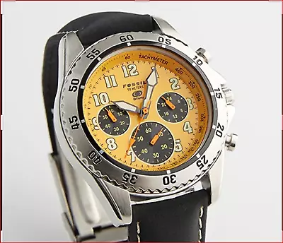 Fossil Orange Glass Chronograph Black Leather Strap Men's Watch CH2288 • $89.99