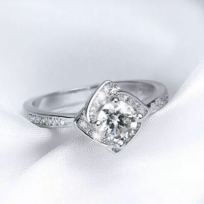 1Ct Round Cut Diamond Lab Created Engagement Ring Band 14K White Gold Plated • $99.99