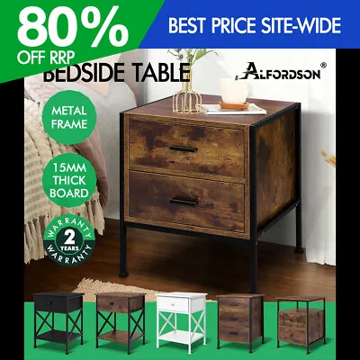 ALFORDSON Bedside Table Retro Wooden Nightstand Vintage Storage Side Cabinet • $74.95