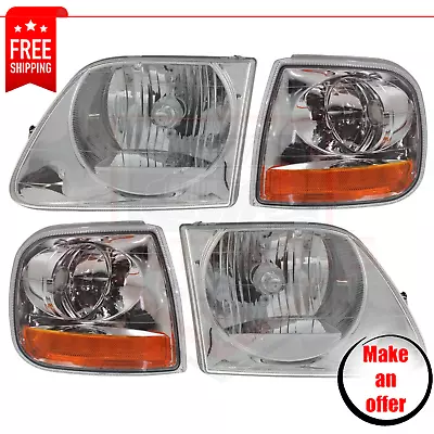 Headlights & Corner Parking Lights Set Of 4 Pc For 97-00 Ford F-150 Base Lariat • $119.69