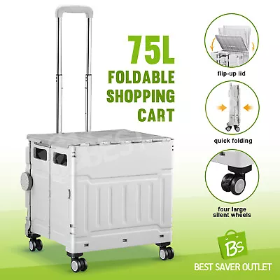 Shopping Trolley Cart Foldable Wheeled Utility Folding Crate Grocery Market Seat • $59.79