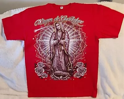 Virgen De Guadalupe Virgin Mary Flower Rose Pray Red T-shirt • $11.27