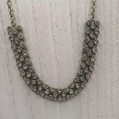 J.Crew Rhinestone Link Necklace 17  Gold Tone Crystals Collar Bib Jcrew • $40.84