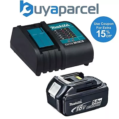 Genuine Makita 18V 5.0Ah LXT Lithium Battery BL1850 + DC18SD 240v Charger • £85.49