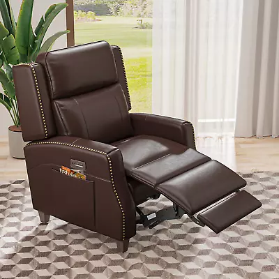 Power Recliner Sofa Chair Cowhide Leather 90-136°Adjustable USB For Living Room • $639.99