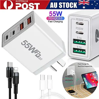 55W 4 Port USB-C PD Fast Charging Wall USB C Charger Power Adapter Type-C BRICK  • $14.88