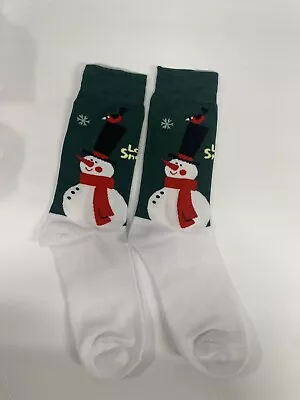 Happy Socks Mens Snowman Green Festive Crew Christmas Socks Holiday 6-12 • $12.99