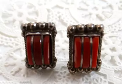 Vintage CMB 925 Mexican Silver Red Carnelian Screw Back Earrings 6.4 Grams • $25