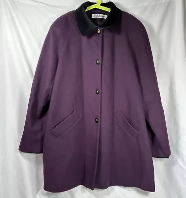 ALFRED DUNNER Vtg Womens 100% Wool Purple Long Pea Coat Trench USA Made Size 20W • $24