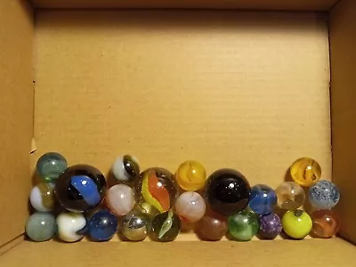 Box Of 24 Vintage Unique Assorted Marbles Including A Gemstone Marble. Very Nice • $17.99