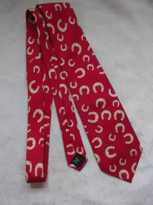 Ralph Lauren  Polo  Silk Necktie - Red W/White Horse Shoes - Western Glam! - EXC • $18.95