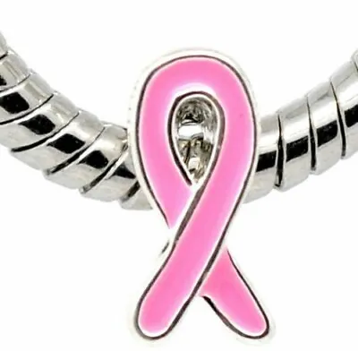 Pink Ribbon Cancer Awareness Bead Bracelet Charm • £3.30