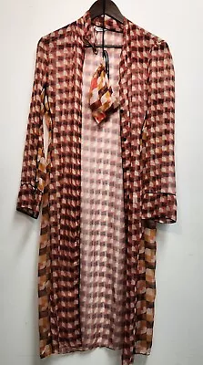 Zara Multicolored Sheer Geometric Robe Kimono Size S Button Front • $16.60