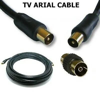 Coaxial Tv Arial Lead Cable Male To Male & Adapter/coupler 1m1.8m3m5m10m&20m • £1.79