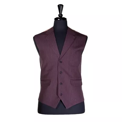 Mens Vest Suit Lapel Purple Beige Striped Dress Formal Wedding Waistcoat Large • $49.99