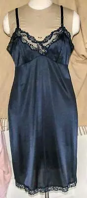 Lorraine Size 40 Navy Indigo Blue Full Slip Hard To Find Color Lace Trimmings • $16.99
