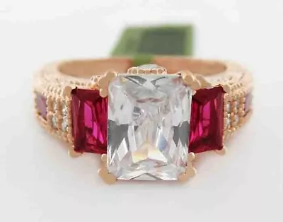 Lab Created Rubies  & White Sapphire Ring 14k Rose Gold Plated - New With Tag • $0.99