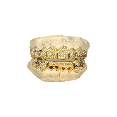 Diamond Cut & Diamond Dust With Iced Fangs Grill 925 Sterling Silver Teeth Grill • $1187.50