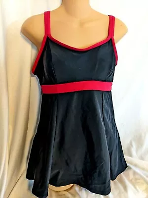 Mainstream Women’s Sz 10 One Piece Swimsuit Empire Swimdress Black & Pink • $22.50