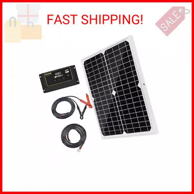 Topsolar Solar Panel Kit 20W 12V Monocrystalline With 10A Solar Charge Controlle • $40.58